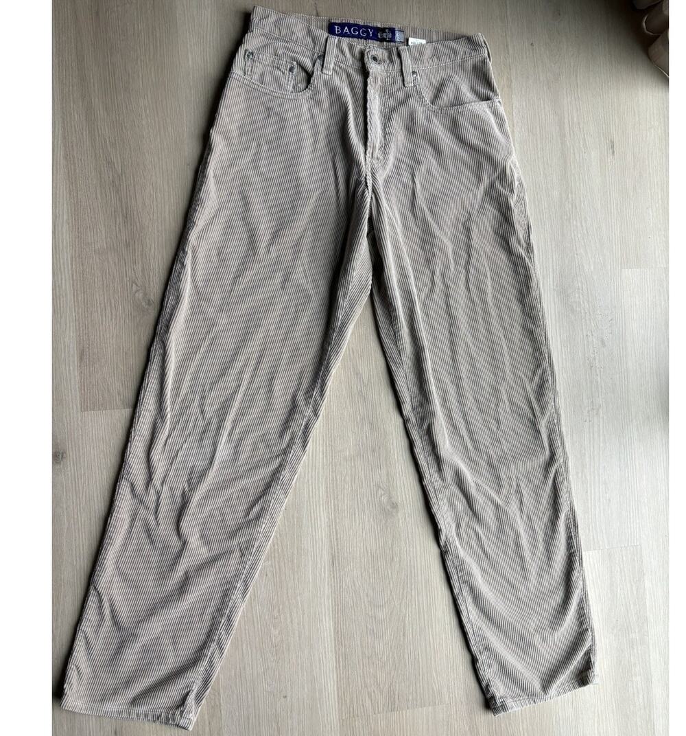 VTG 90s Levis SilverTab Baggy Pants Mens 30x34 Beige Corduroy Cords Skater USA